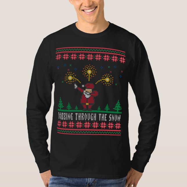 Dabbing genom Snö Jultomten Ugly Sweater T Shirt (Framsida)