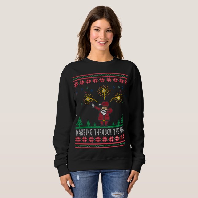 Dabbing genom Snö Jultomten Ugly Sweater Tee Shirt (Hel framsida)