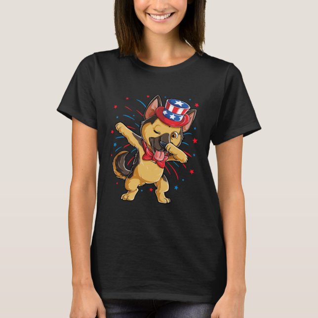 Dabbing German Shepherd 4th of July Boys Kids Amer T Shirt (Framsida)