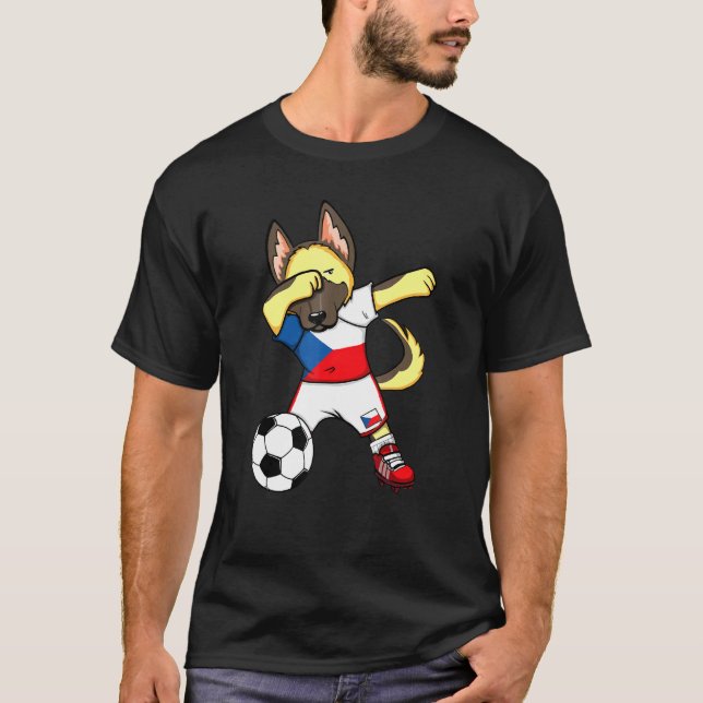 Dabbing German Shepherd Czech Republic Soccer Fläk T Shirt (Framsida)