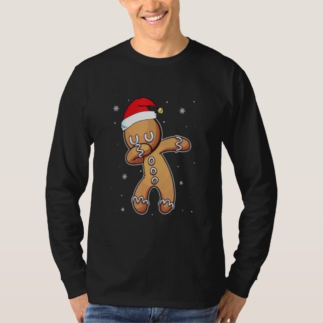 Dabbing Gingerbread  Christmas Pajama Santa Hat Ki T Shirt (Framsida)