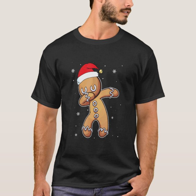 Dabbing Gingerbread  Christmas Pajama Santa Hat Ki T Shirt (Framsida)