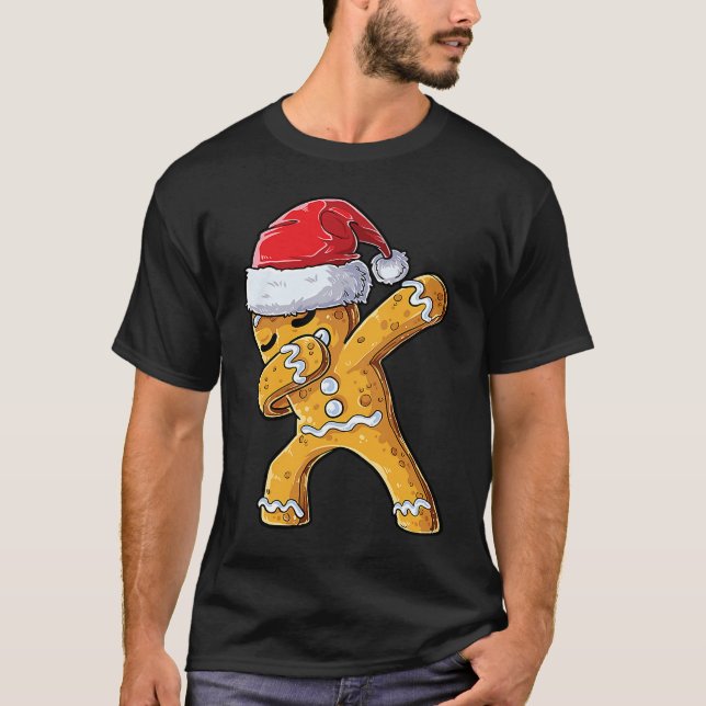 Dabbing Gingerbread Santa Christmas Kids Boys Xmas T Shirt (Framsida)