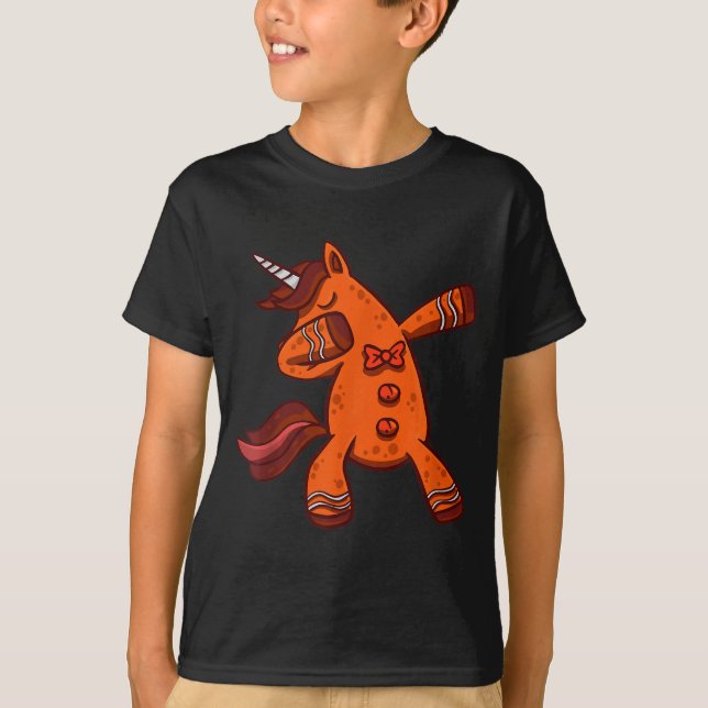 Dabbing Gingerbread Unicorn Cookie Christmas  T Shirt (Framsida)