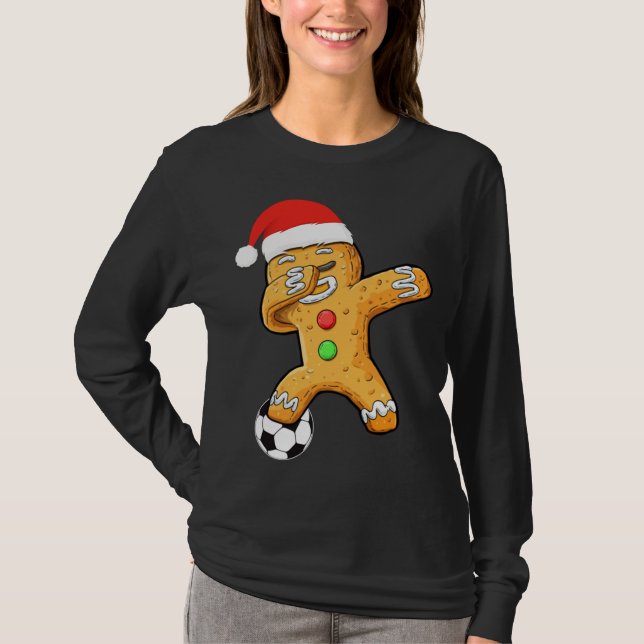 Dabbing Gingerbröd Santa Soccer jul Pajama T Shirt (Framsida)