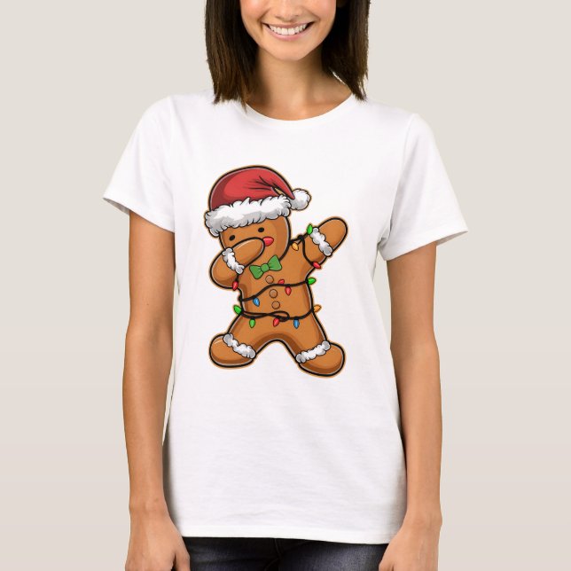 Dabbing Gingerbröd Träd Ljusjul T Shirt (Framsida)