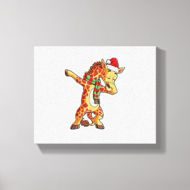 Dabbing Giraffe Santa T-Shirt Jul Barn Pojkar  Canvastryck (Framsida)