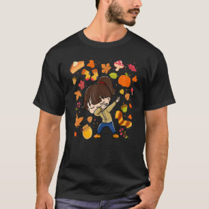 Dabbing Girl Autumn Maple Pumpkin Fall Season Leav T Shirt