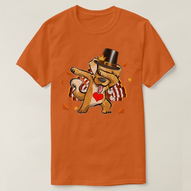 Dabbing Golden Thanksgiving Day Hund Pilgrim Boys  T Shirt (Design framsida)