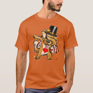 Dabbing Golden Thanksgiving Day Hund Pilgrim Boys  T Shirt
