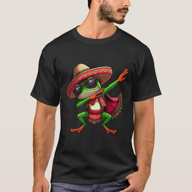 Dabbing Groda Solglasögon Sombrero Poncho Cinco De T Shirt (Framsida)