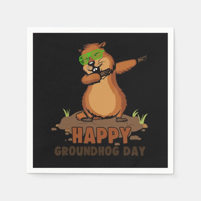 Dabbing Groundhog Älskare Lycklig Groundhog Day T- Pappersservett (Framsidan)