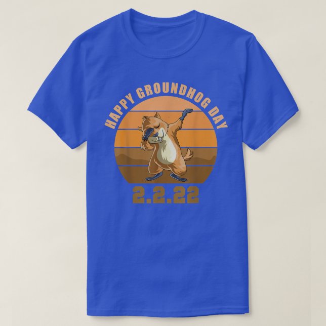 Dabbing Groundhog Älskare, Retro Lycklig Groundhog T Shirt (Design framsida)