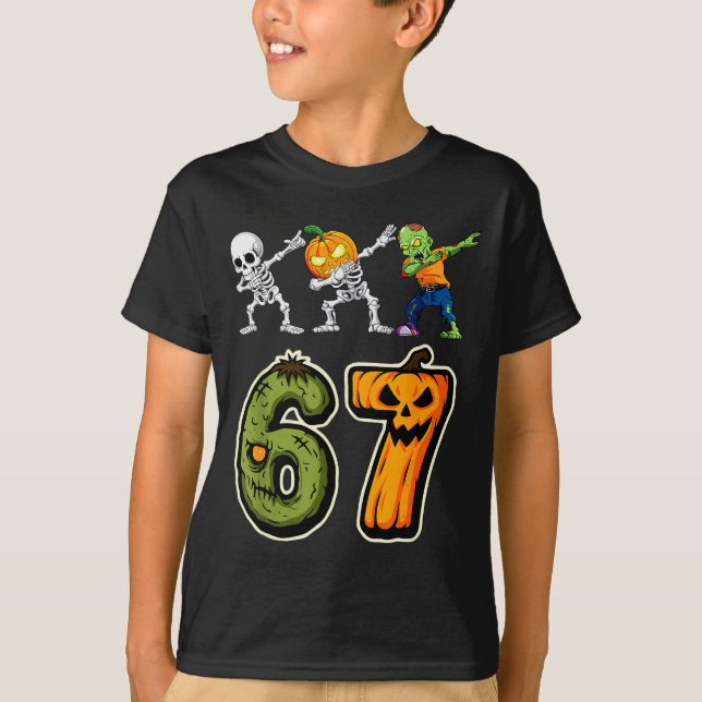 Dabbing Halloween Boys Six Seven 67 Meme Funny Kid T Shirt (Framsida)