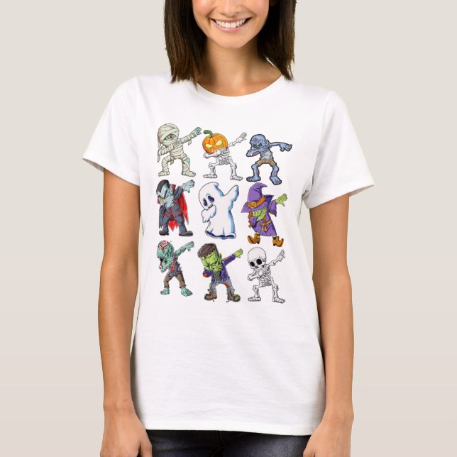 Dabbing Halloween Boys Skeleton Zombie Mummy T Shirt (Framsida)