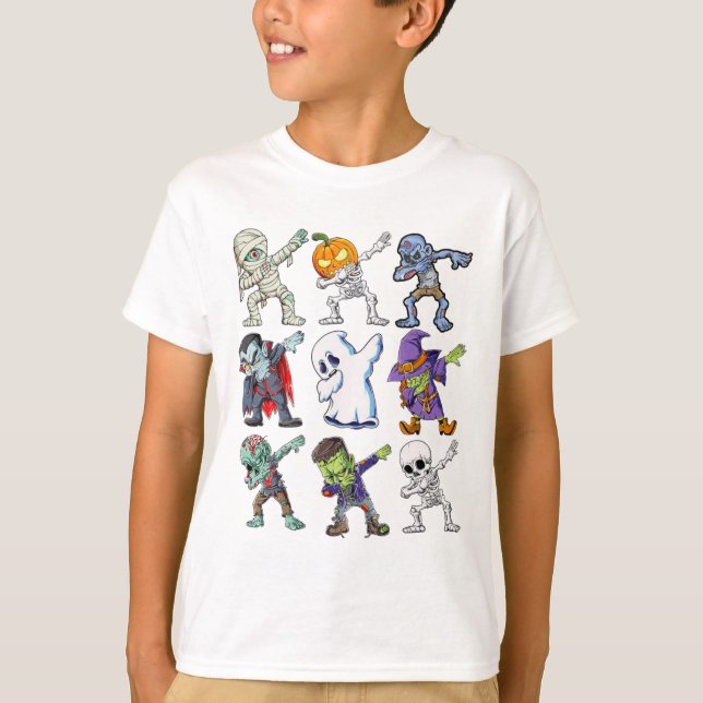 Dabbing Halloween Boys Skeleton Zombie Mummy T Shirt (Framsida)