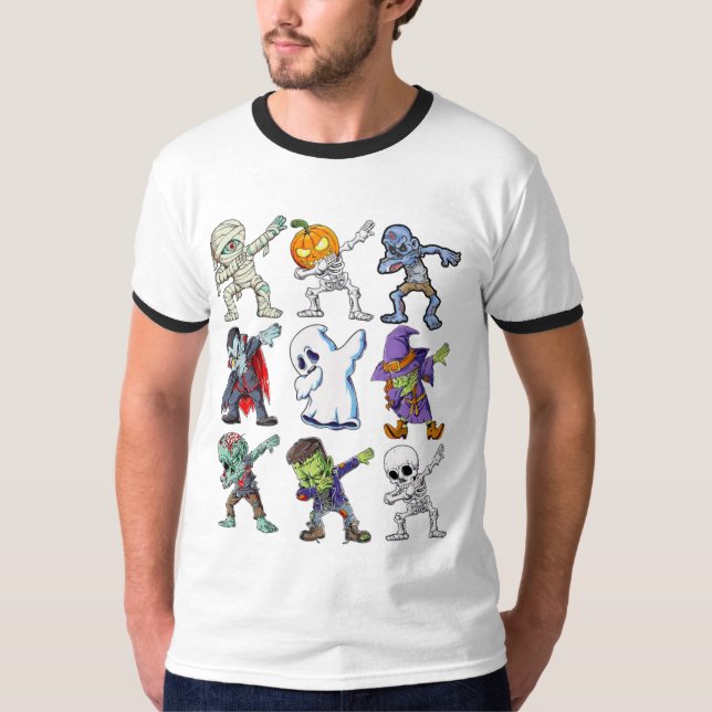 Dabbing Halloween Boys Skeleton Zombie Mummy T Shirt (Framsida)