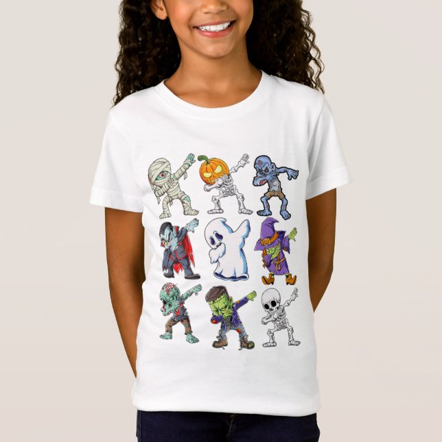 Dabbing Halloween Boys Skeleton Zombie Mummy T Shirt (Framsida)
