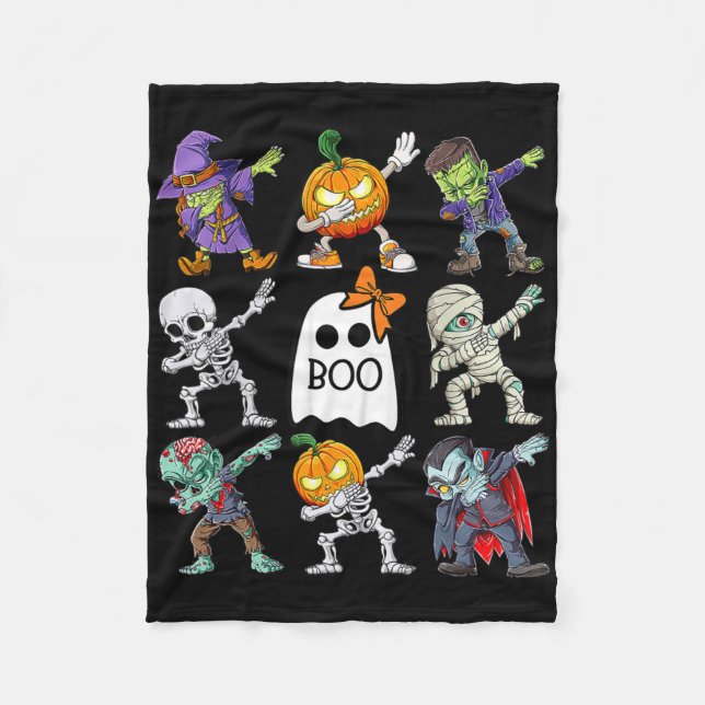 Dabbing Halloween Boys Skeleton Zombie Pumpkin Uni Fleecefilt (Framsidan)