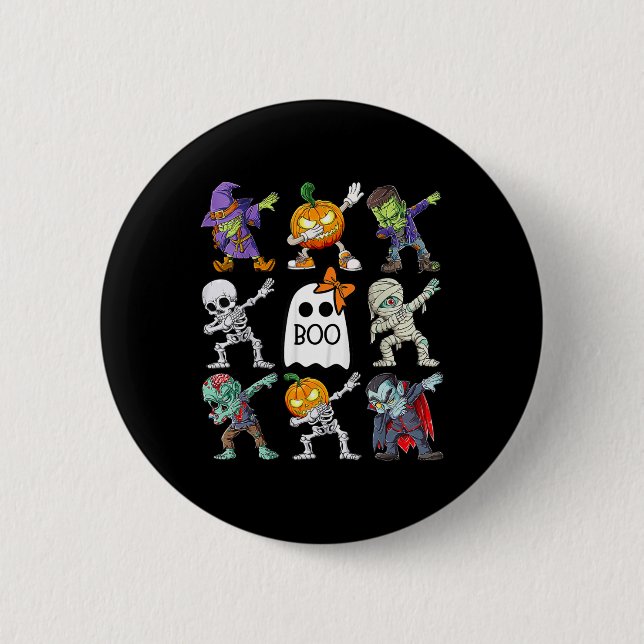 Dabbing Halloween Boys Skeleton Zombie Pumpkin Uni Knapp (Framsida)