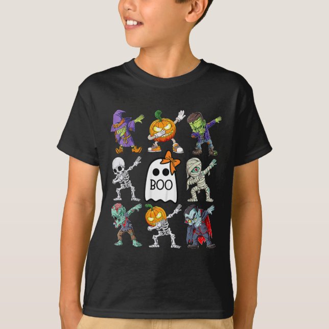 Dabbing Halloween Boys Skeleton Zombie Pumpkin Uni T Shirt (Framsida)