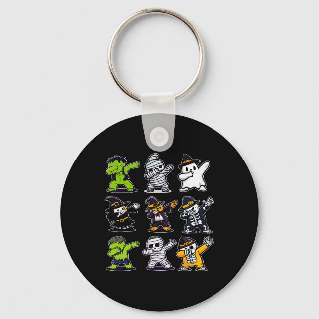 Dabbing Halloween Boys Skeleton Zombie Scary Pumpk Nyckelring (Framsida)
