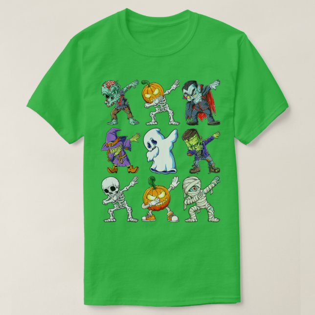 Dabbing Halloween Boys Skeleton Zombie Scary Pumpk T Shirt (Design framsida)