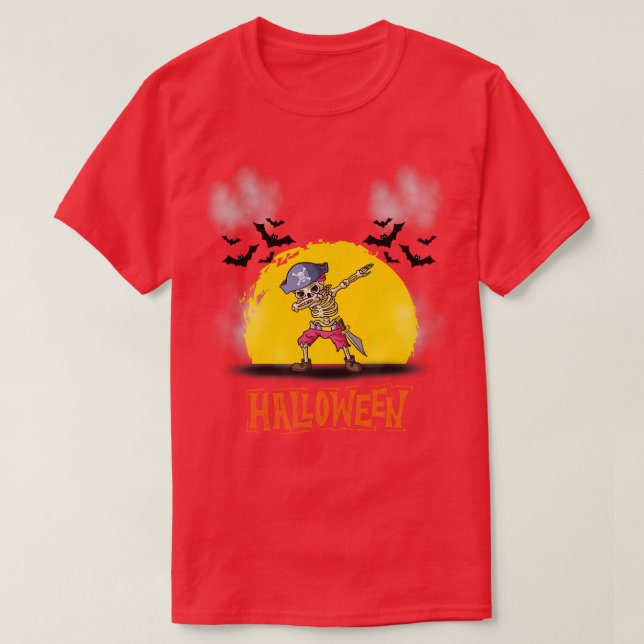 Dabbing Halloween Boys Skeleton Zombie Scary Pumpk T Shirt (Design framsida)
