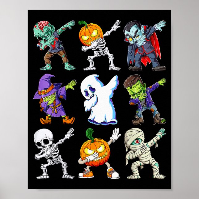 Dabbing Halloween Boys Skeleton Zombie Y Pumpkin M Poster (Framsidan)