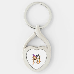 Dabbing Halloween Pug Hund Twisted Heart Silverfärgad Nyckelring
