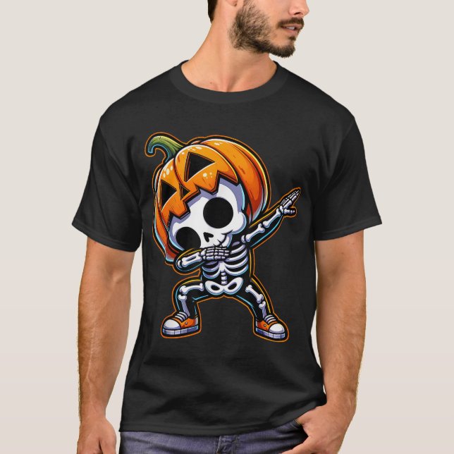 Dabbing Halloween Skeleton Boys Trick Treat T Shirt (Framsida)