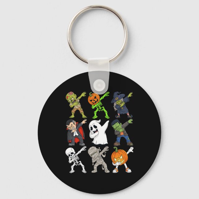 Dabbing Halloween Skeleton Zombie Scary Pumpkin Va Nyckelring (Framsida)