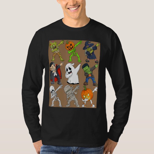 Dabbing Halloween Skeleton Zombie Scary Pumpkin Va T Shirt (Framsida)