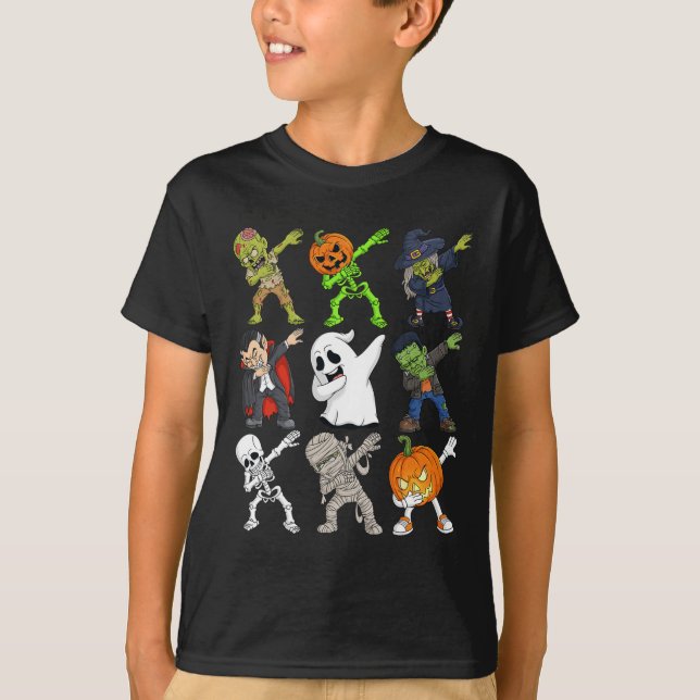 Dabbing Halloween Skeleton Zombie Scary Pumpkin Va T Shirt (Framsida)