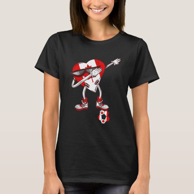 Dabbing Heart Canadian Roots Canada Socce T Shirt (Framsida)