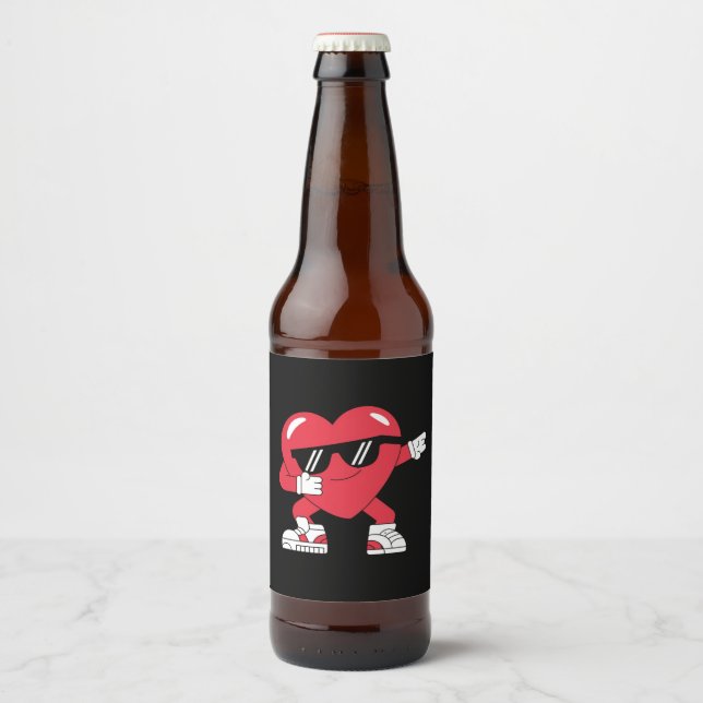 Dabbing Heart Funny Gifts Valentines day Ölflaska Etikett (Framsida)