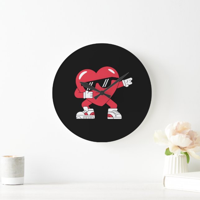 Dabbing Heart Funny Gifts Valentines day Stor Klocka (Hem)