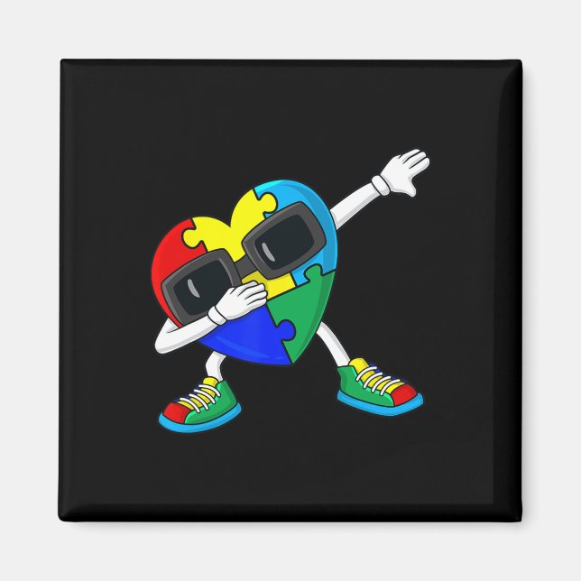 Dabbing Heart Puzzle Delar Autism Dab Boys Girls Magnet (Framsidan)