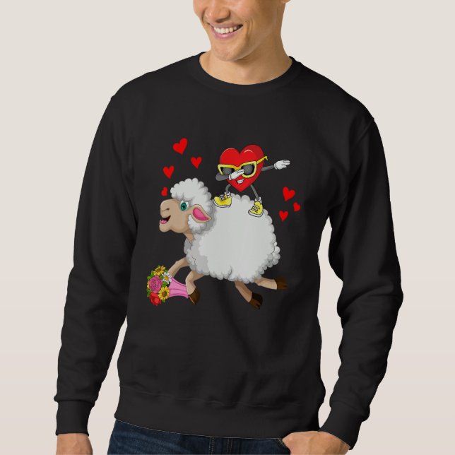 Dabbing Heart Sunglasses Riding Sheep Farmer Valen Lång Ärmad Tröja (Framsida)