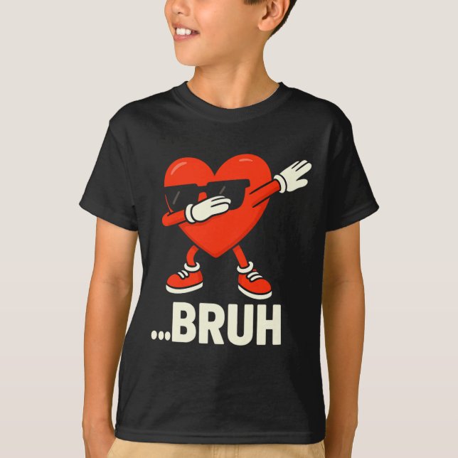 Dabbing Heart Sungles ...bruh Meme Funny Valentine T Shirt (Framsida)
