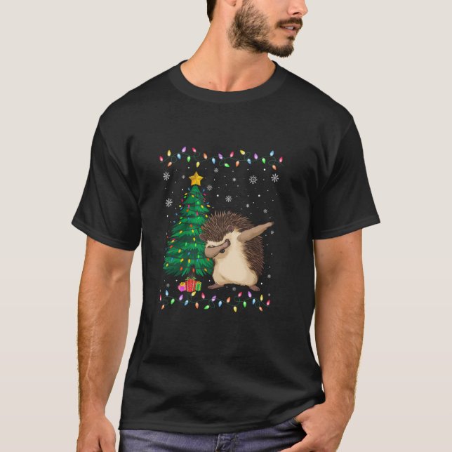 Dabbing Hedgehog Julafton Träd Ljus Ugly jul S T Shirt (Framsida)