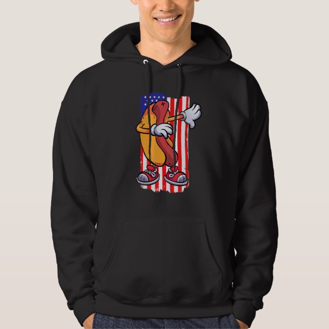 Dabbing Hot Dog Dancing Food  Flag 4th July Themed Hoodie (Framsida)
