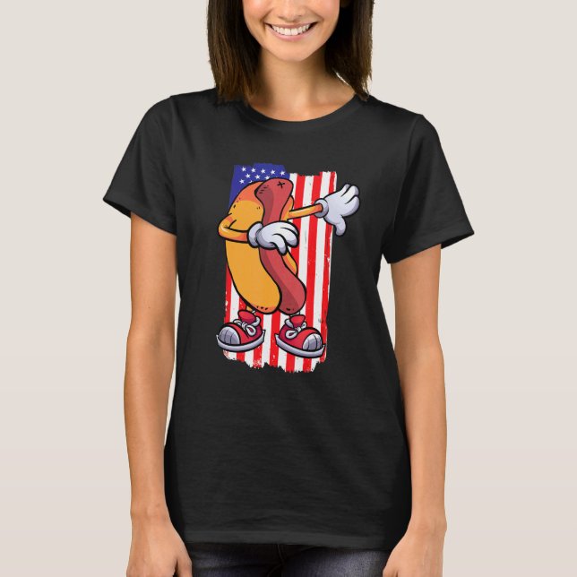Dabbing Hot Dog Dancing Food  Flag 4th July Themed T Shirt (Framsida)