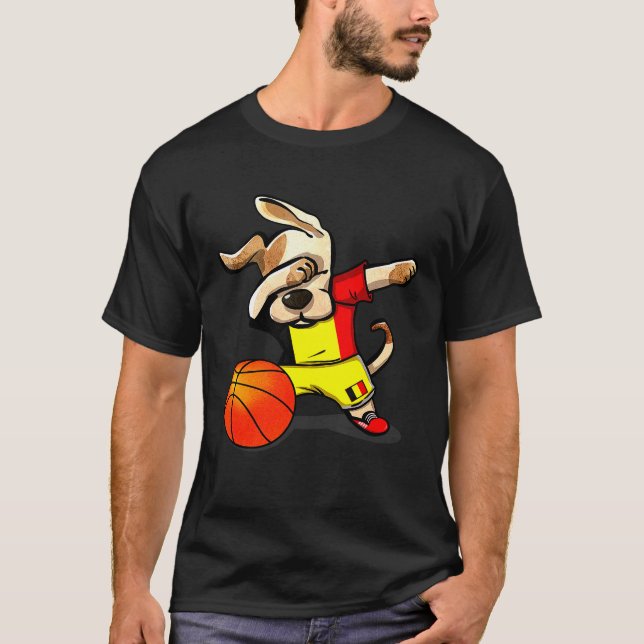Dabbing Hund Belgium Basketball Belgium Flagga Spo T Shirt (Framsida)