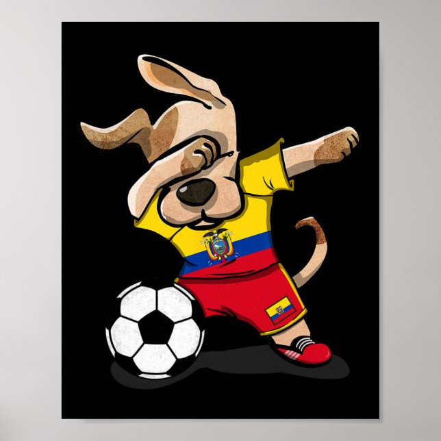 Dabbing Hund Ecuador Fotboll Fans Tröja Ecuadorian Poster (Framsidan)