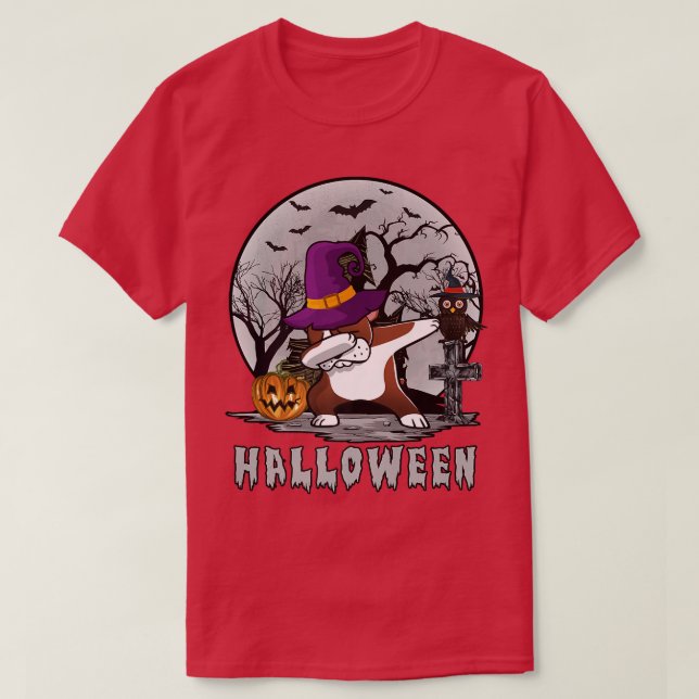 Dabbing Hund Halloween Boston Terrier Hund Dab Hat T Shirt (Design framsida)