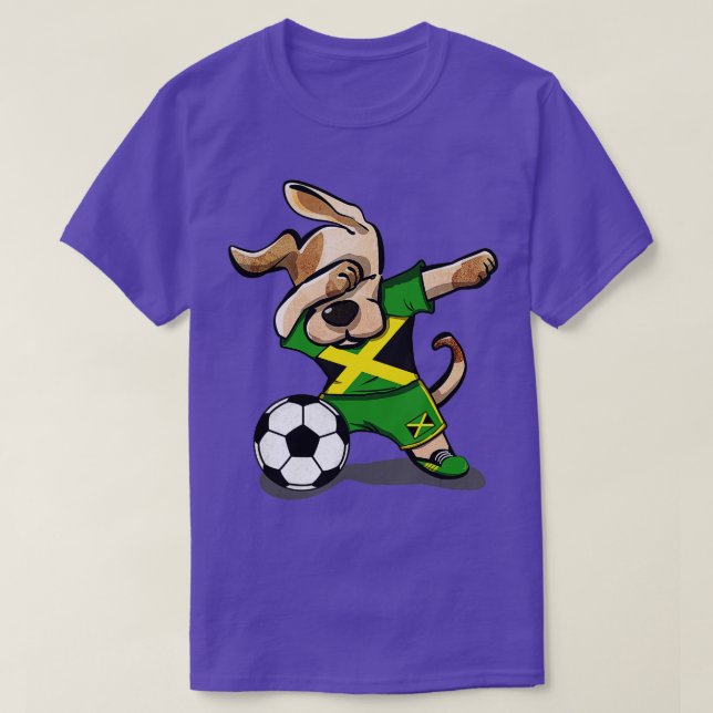 Dabbing Hund Jamaica Soccer Jamaican Flagga Footba T Shirt (Design framsida)