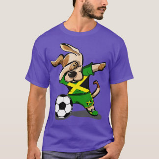 Dabbing Hund Jamaica Soccer Jamaican Flagga Footba T Shirt