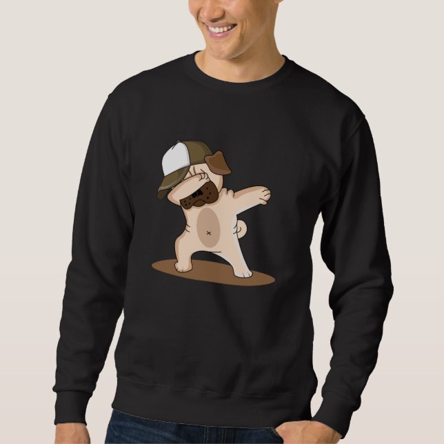 Dabbing Hund Kärlek Funny Coola Kids Gift Idea Lång Ärmad Tröja (Framsida)