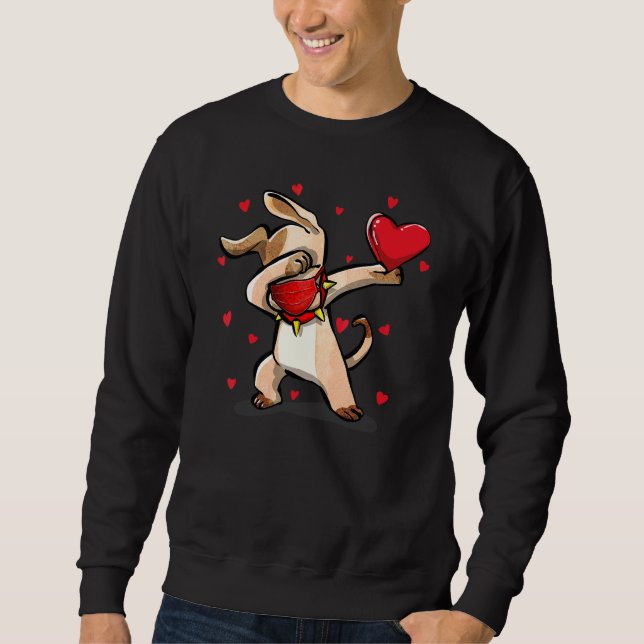 Dabbing Hund Wears Ansikte Mask Dab Dance Funny Va Lång Ärmad Tröja (Framsida)